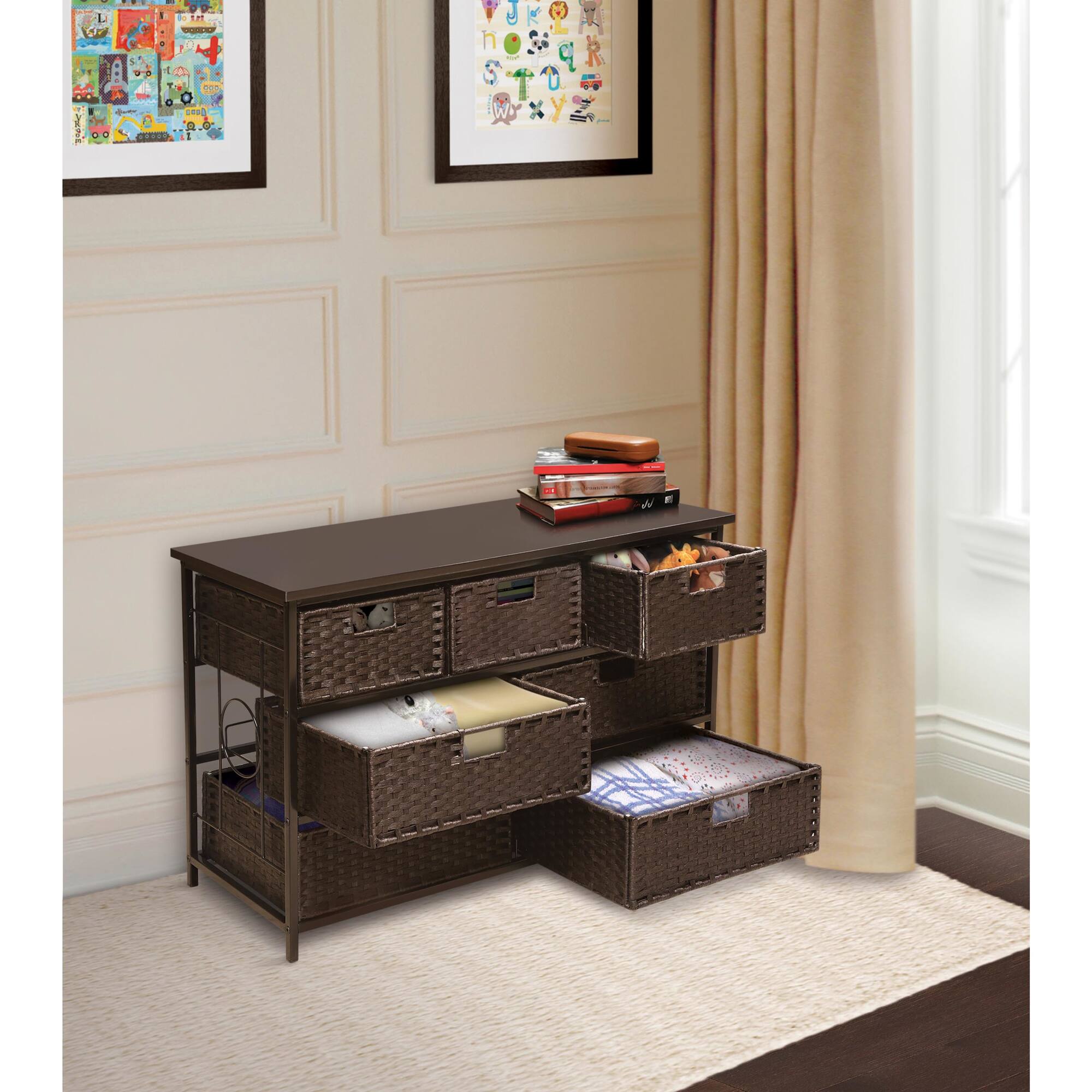 Badger Basket August Collection Wide Espresso Seven Basket Storage Unit